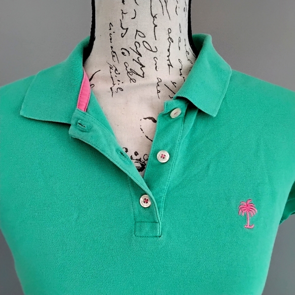 Lilly Pulitzer Island Polo Green & Pink Palm - M - Picture 3 of 7